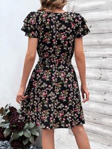 SHEIN Clasi 女士鑰匙孔領口花卉印花裙 - 彩色 - 查看 2