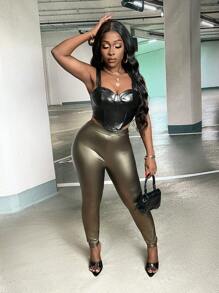 Slaydiva Leggings PU Con Corte De Agujero Y Respaldo - Marrón - Ver 4