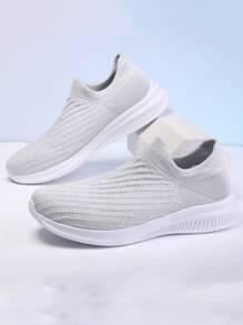 男性時尚透氣輕便休閒運動鞋,配有網狀設計 - 米色 - 查看 1