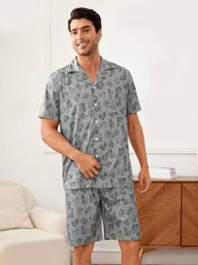 Men'S Wolf Printed Casual Homewear Set - Light Grey - View 4