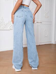SHEIN Tall Ladies' Straight Leg Jeans - Light Wash - View 2