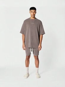 SUMWON 正面刺绣纹理立领 T 恤 - 棕色 - 查看 4