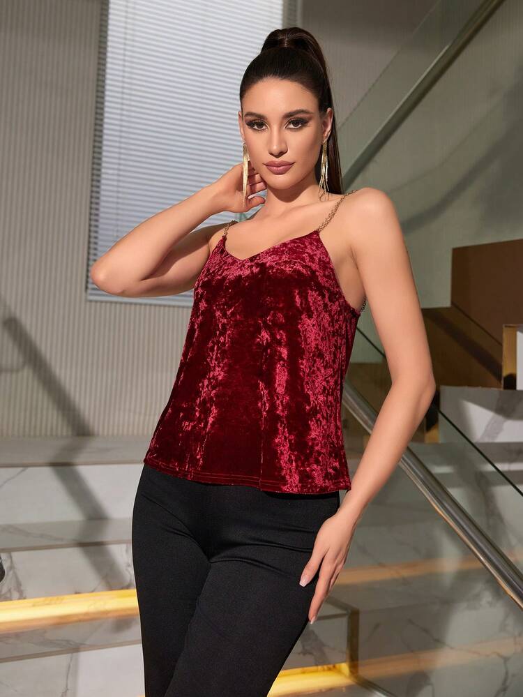 Women's Velvet Spaghetti Strap Tank Top