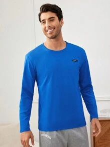 Men'S Round Neck Long Sleeve Homewear Top - Blue - View 5