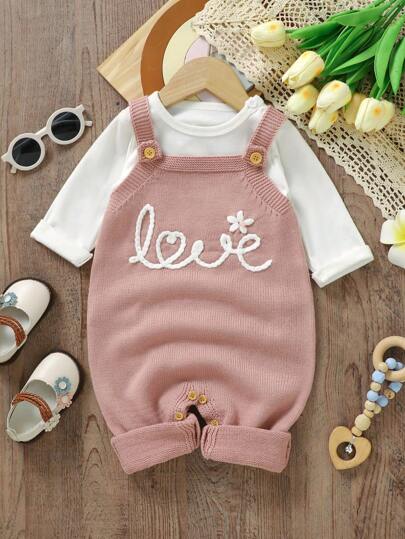 SHEIN Baby Girl Letter Embroidered Sweater Bodysuit
