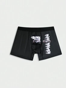 Men'S Square Cut Boxer Briefs With Car And Letter Print - Black - View 4