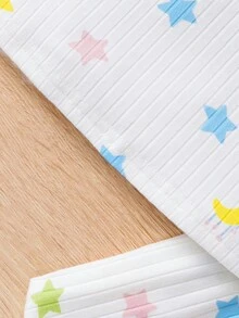 SHEIN 少女針織星紋圓領上衣和緊身褲套裝,適合家居休閒穿著 - 彩色 - 查看 3