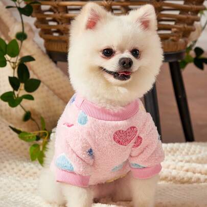 PETSIN Ngày lễ tình nhân 1 Miếng Màu hồng Tim Mô hình Lông cừu Áo len thú cưng Không có , Ấm áp