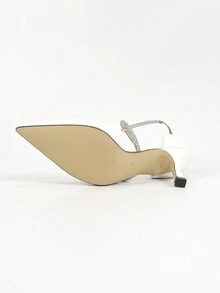 Pointed Toe Chunky Heels Women's High Heels 2024 Spring Autumn New Hollow Out Rhinestone Buckle Strap Shoes All-Match Women's Shoes - White - View 3