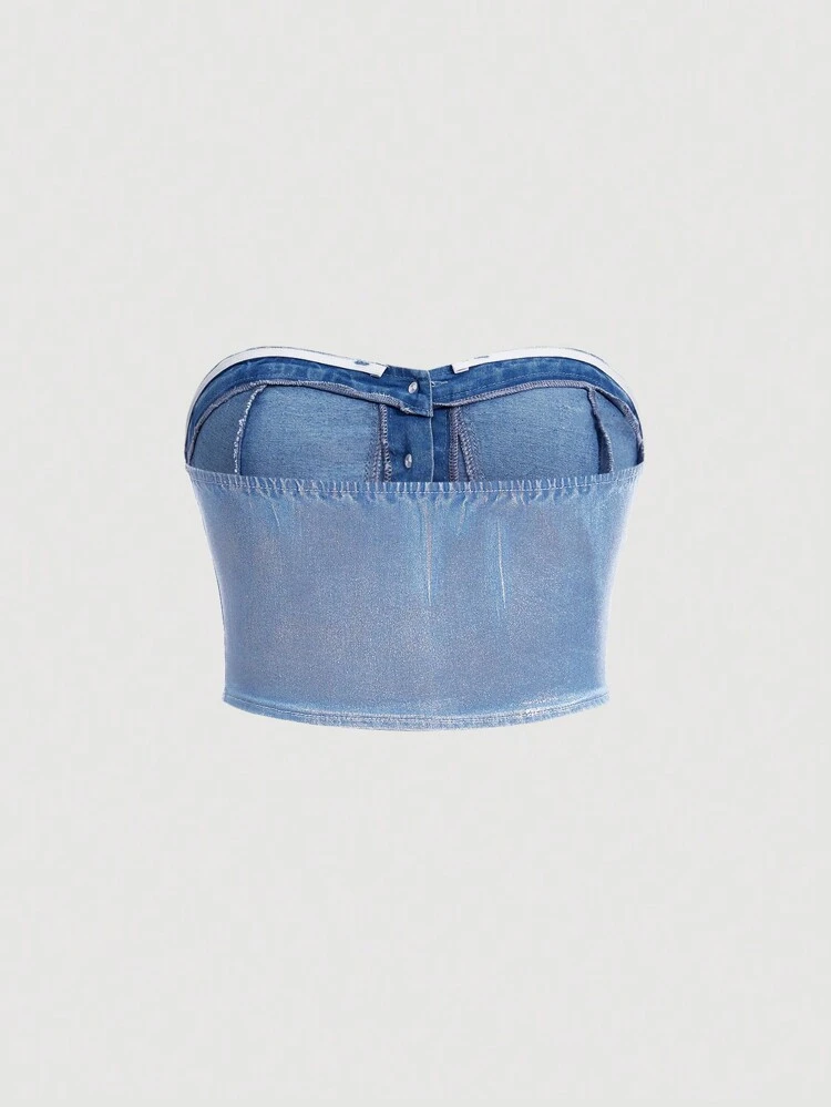 Sexy Plus-Size Women'S Cropped Denim Bustier Top