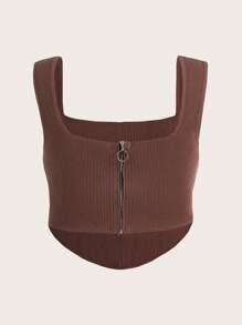 ROMWE PUNK Plus Size Knit Button Decorated Sleeveless Top - Brown - View 2