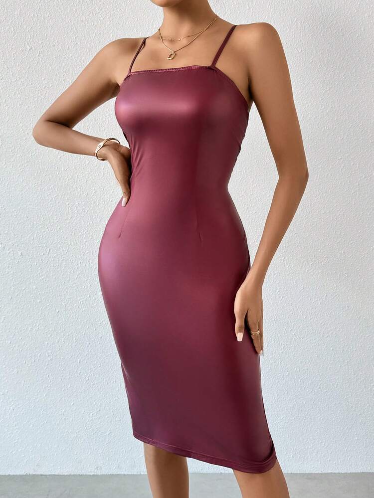 Pu Leather Spaghetti Strap Dress