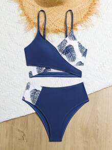 Teen Girl Plant In Cross Front Hai mảnh Bikini Set Bãi biển mùa hè - Xanh và trắng - Xem 5