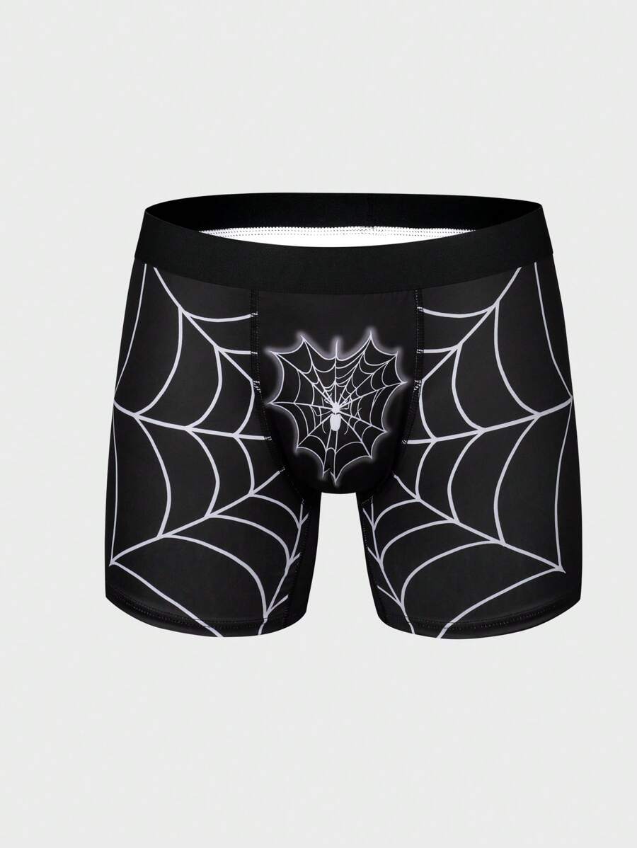 Boxer Briefs Con Patrón De Telaraña Para Hombres - Blanco y Negro - Ver 1