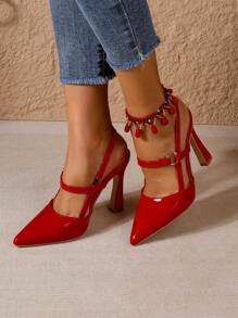 Giày cao gót mũi nhọn khoét lỗ thanh lịch dành cho nữ, giày bít mũi hở gót thời trang đa năng, màu đen, trắng, xanh dương, phù hợp cho mùa xuân, mùa thu. - Đỏ - Xem 4