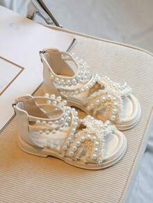 女童珍珠裝飾羅馬涼鞋 平底涼鞋 - 米色 - 查看 4