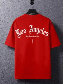 Manfinity EMRG 男士字母印花下滑肩t恤 - 紅色 - 查看 4