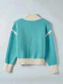 Flirla Women's Contrast Color Zipper Cardigan With Open Front