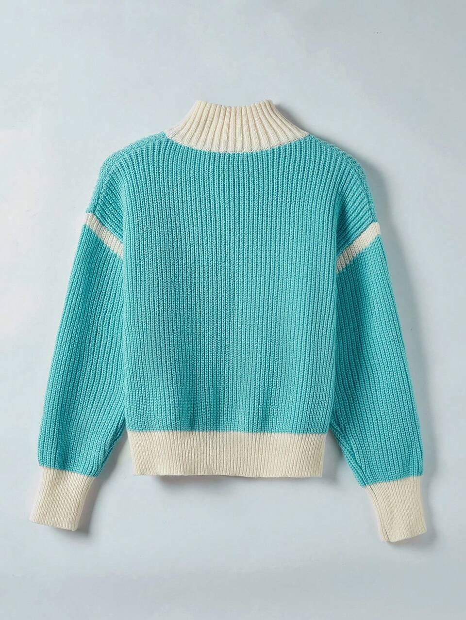 Women's Contrast Color Zipper Cardigan With Open Front