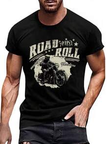 男士印花短袖t恤 - 黑色 - 查看 1