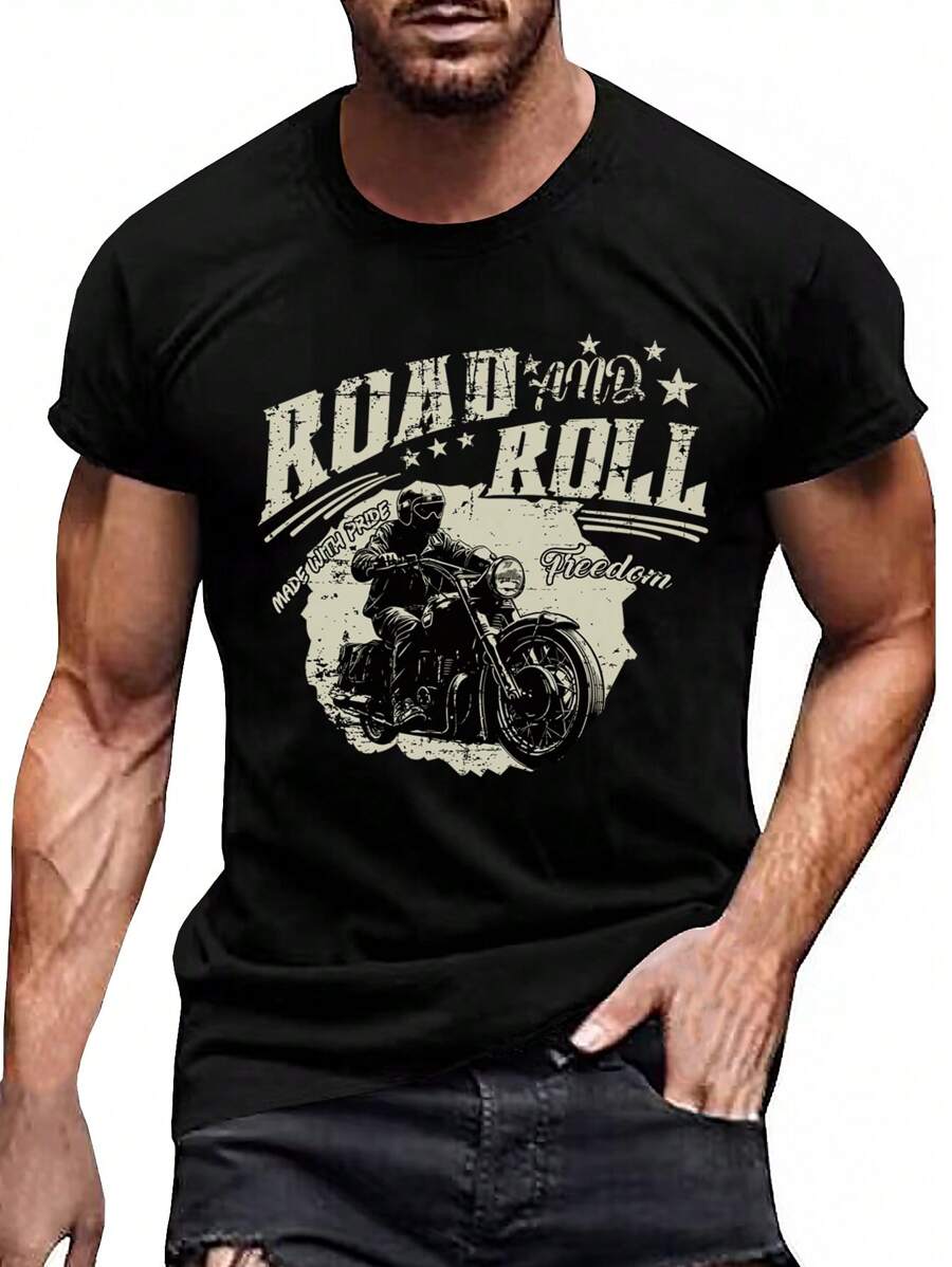 男士印花短袖t恤 - 黑色 - 查看 1