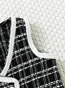 嬰兒女孩色塊格紋毛呢馬甲外套,帶對比色飾邊 - 彩色 - 查看 5