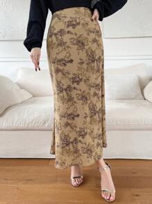 DAZY Damen Knielanges Rock mit Blumendruck für den Herbst