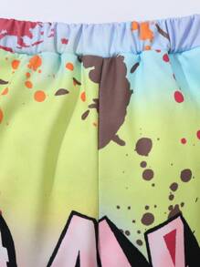 SHEIN Conjunto de sudadera con capucha y pantalón de chándal casual y cómodo con estampado gráfico para niños pequeños, forrado térmico y engrosado