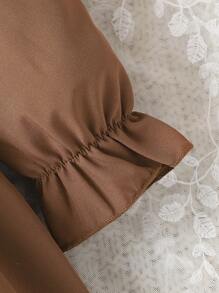 Baby Girl Ruffle Trim Flare Sleeve Shirt Dress - Coffee Brown - View 6