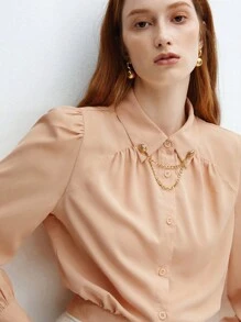 BizChic Women's Long Sleeve Shirt With Chain Decor - Pink - View 7