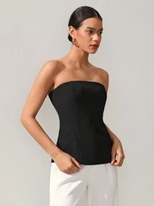 Camila Diniz Designer Women Minimalist Tube Top,For Summer, Holiday, Vacation, Festival - Black - View 3