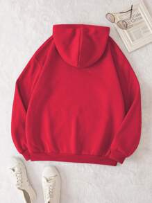 INAWLY Áo hoodie in hình nhân vật dành cho nữ, áo dài tay kiểu chui đầu, áo nỉ mùa thu. - Đỏ - Xem 2