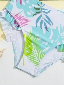 年輕女孩植物印花長袖泳衣套裝 - 彩色 - 查看 4