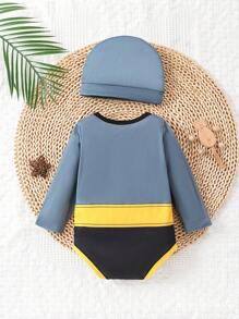 男嬰印花長袖連身衣和帽子 - 黑與白 - 查看 2