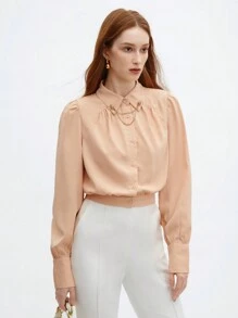 BizChic Women's Long Sleeve Shirt With Chain Decor - Pink - View 1