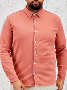 Manfinity Homme 男士大尺碼高彈休閒長袖牛仔襯衫