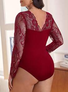 SHEIN Frenchy 大尺碼女裝長袖蕾絲拼接連身衣