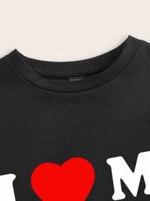 SHEIN EZwear Khẩu hiệu ngày lễ tình nhân Áo thun nữ ôm vừa vặn màu đen Tôi yêu bạn gái tôi - màu đen - Xem 6