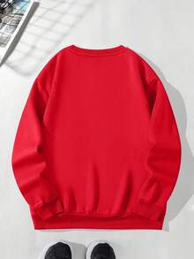 Men's Printed Thermal Lined Sweatshirt - Red - View 2
