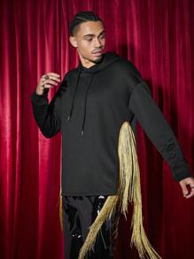 Manfinity VCAY Men's Loose Fit Knitted Drawstring Hoodie - Black - View 3