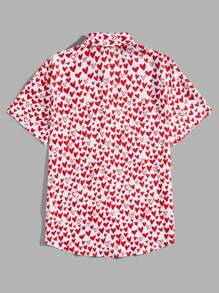 Manfinity Unisex Camisa Casual Tejida Estampada Con Corazones Para Hombre