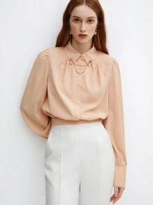 BizChic Women's Long Sleeve Shirt With Chain Decor - Pink - View 5