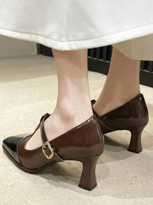 Vintage French Style High Heels For Women, Square Toe Mary Jane Shoes With Buckle Strap, Spring And Autumn New Arrival - Brown - View 3