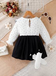夏季寶寶女孩甜美拼色荷葉邊連襯袜裝 - 黑色 - 查看 2