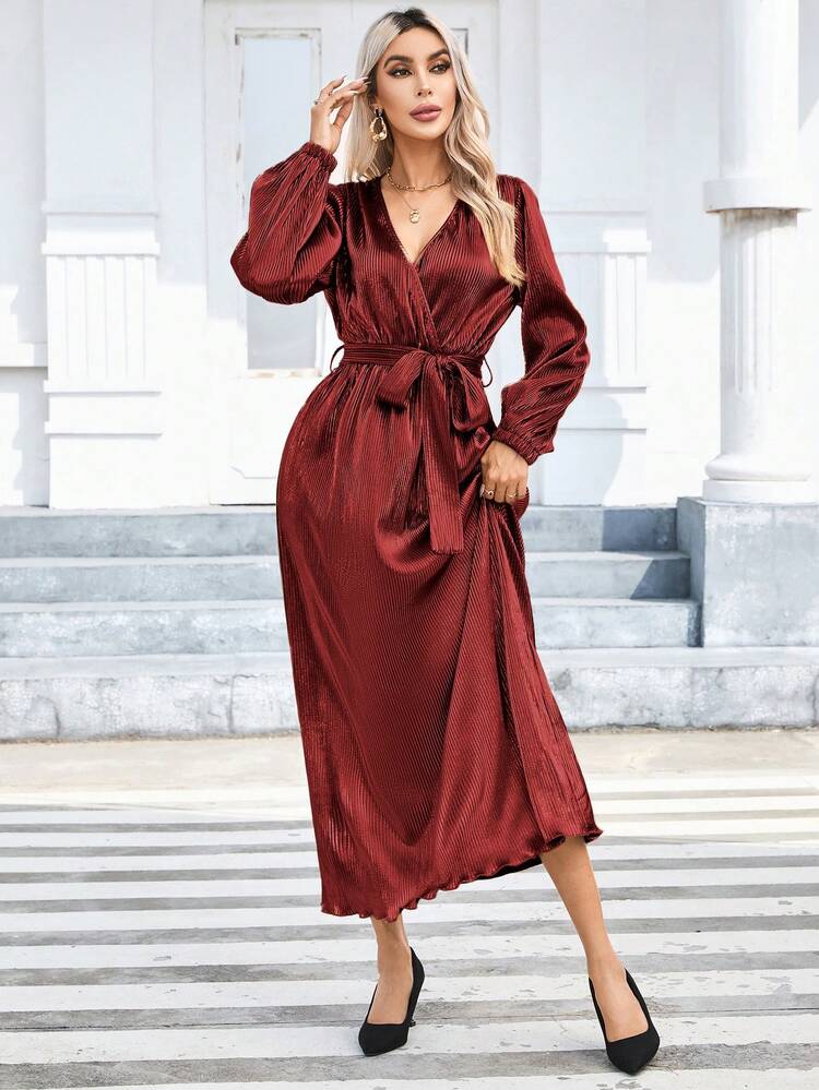 Women's Lantern Sleeve Belted Dress