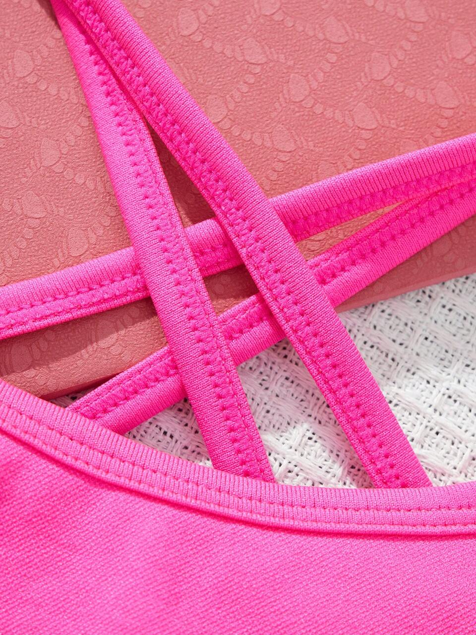 Teen Girls' Seamless Knitted Solid Color Cross Back Sports Vest