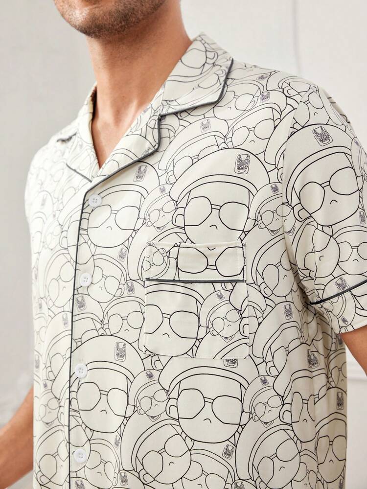 Men'S Cartoon Printed Lounge Wear Set
