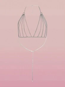 ROMWE Kawaii 1 件女士银色水钻装饰身体链，适合情人节、妈妈、母亲、母亲节、礼物