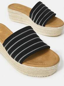 Styleloop Women's Wedge Heel Thick Sole Sandals - Black and White - View 3