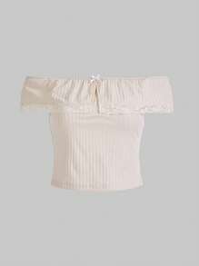 ROMWE Kawaii Schattig Effen kleur Vrouwen Open schouders Kraag & Waist-cinching Cropped Tops